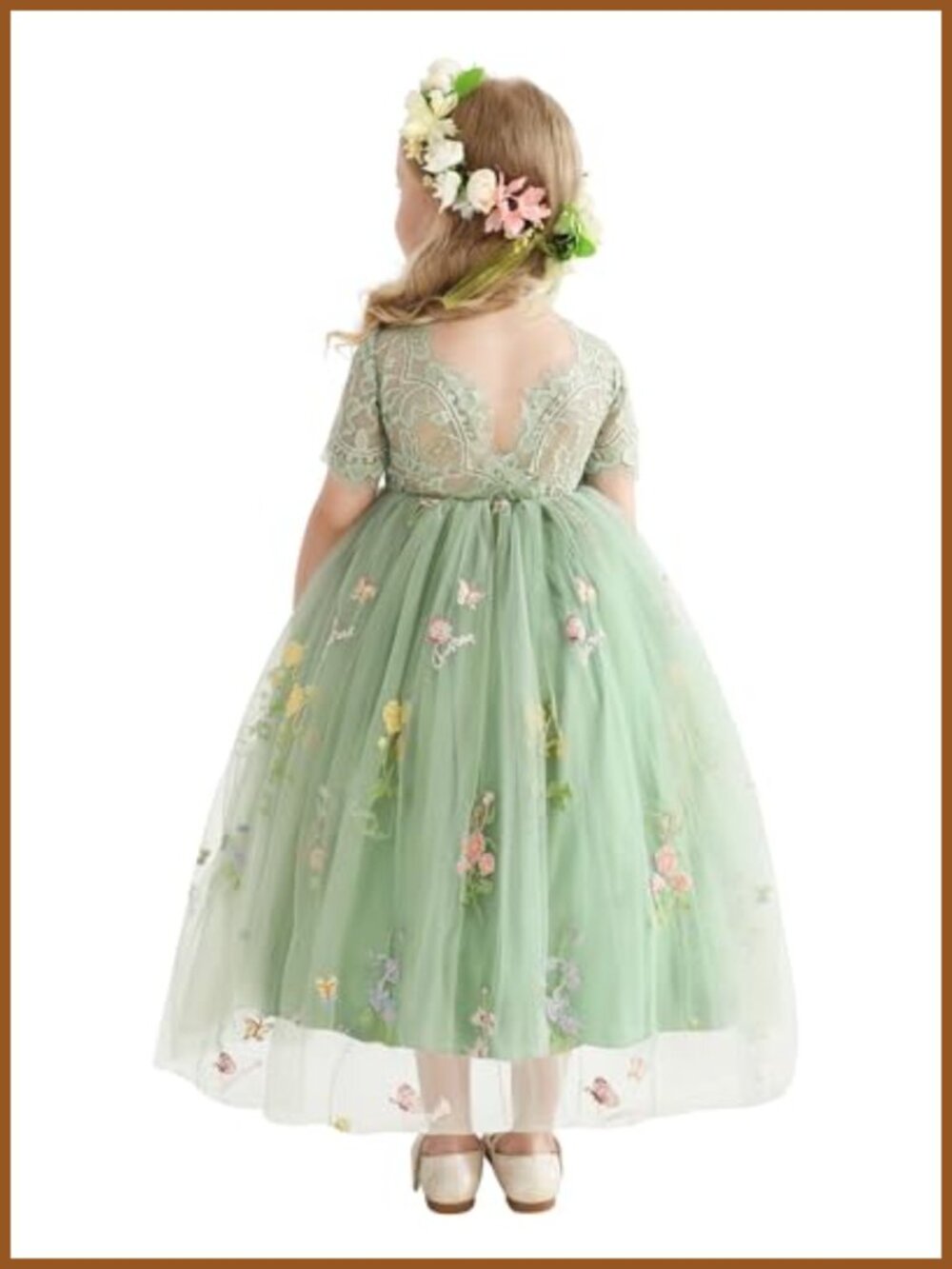 Girls Flower Girl Dress Lace V Back Tulle Formal Wedding 18M-10Y